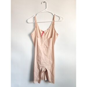 Spanx Shapewear Bodysuit Large Open-Bust Mid-Thigh Nude Oat OnCore Sculpting